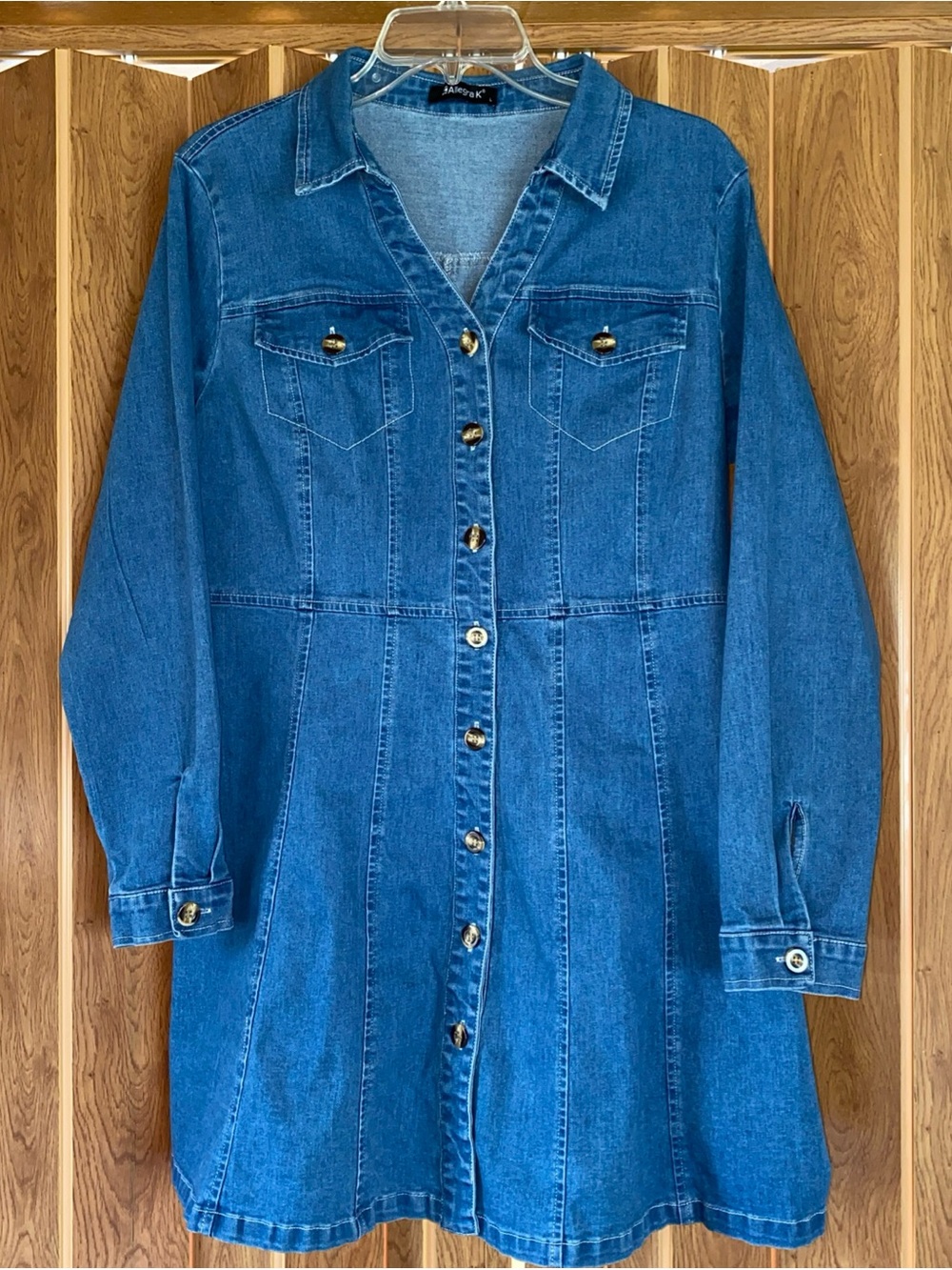 Women's Denim Dress Size L Button Down Long Sleeve A-line Western Boho-Chic Jean